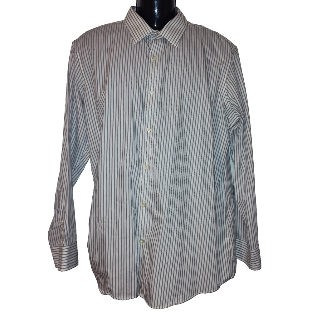 Marc Anthony Men’s White Striped Slim Fit Dress Shirt Size 18 BG15